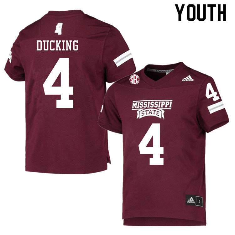Youth #4 Caleb Ducking Mississippi State Bulldogs College Football Jerseys Sale-Maroon - Click Image to Close